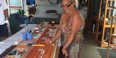 traditional-gallery-3 Dive Ningaloo - Karen with aboriginal artwork